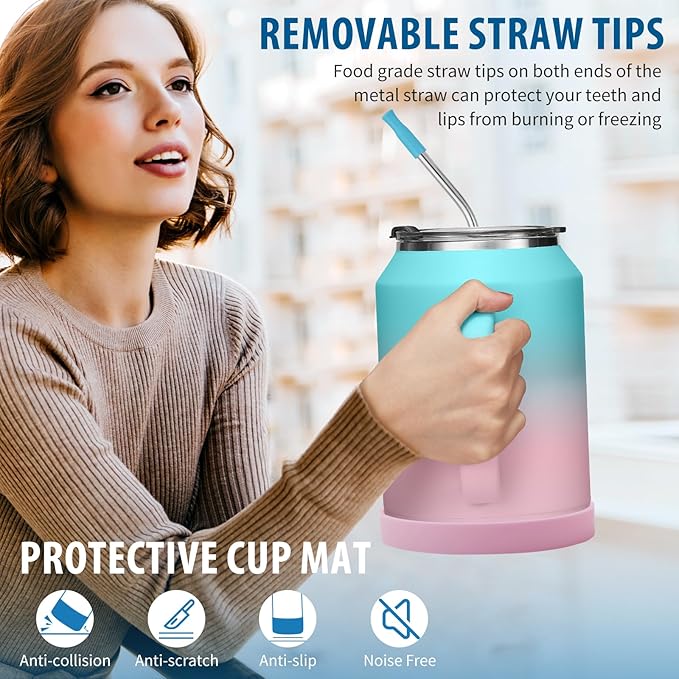 50 oz Insulated Tumbler with Handle and Straw - Stainless Steel Double Wall Coffee Mug, 2-in-1 Lid Metal Water Bottle, 36H Cold 24H Hot Travel Hydro Cup Jug with Silicone Boot