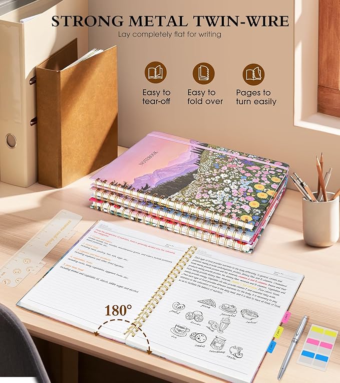 Spiral Notebook Journal 8.5” x 11”, A4 Large Notebooks for Women Men, College Ruled Lined Journal, 100 GSM Paper, Hardcover Spiral Bound Journals for Work School Note Taking, Vibrant Watercolor