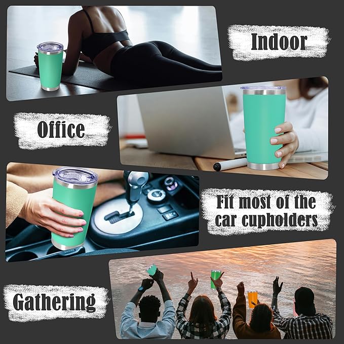 20 oz Tumbler Coffee Travel Tumblers Bulk with Lid Stainless Steel Double Wall Vacuum Insulated Mug Powder Coated Cups fit Car Cupholder for Hot and Cold - Light Blue, 4Pack