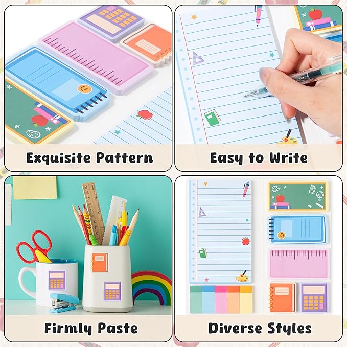 B1ykin Thank You Teacher Sticky Notes Set - Composition Line Teacher Self-Stick Notes Pad, 550 Sheets Writing Memo Pages Sticky Notepad for Teacher Appreciation Gifts, School Office Supplies (5Pcs)