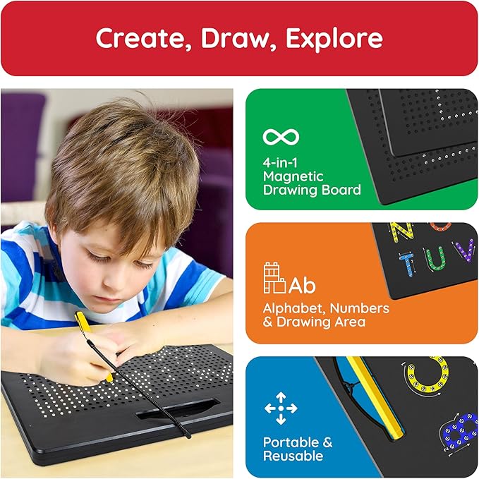 PicassoTiles 2PK 4-in-1 Magnetic Drawing Board 12x10 inch Large Magnet Tablet Pad with 4 Facings Lowercase & Uppercase Alphabets, Numbers, & Freestyle STEM Learning Writing Reading Playboard PTB06