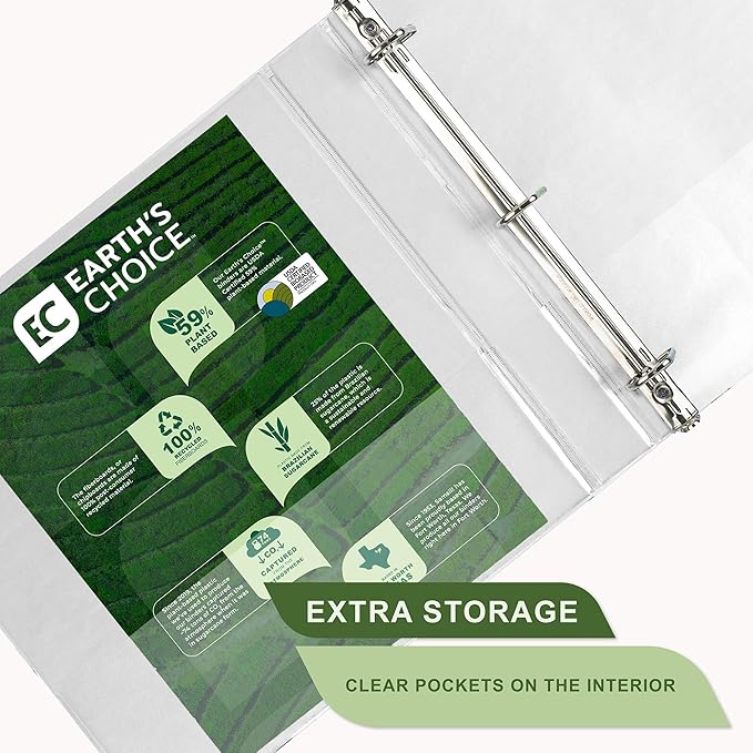 Samsill Earth's Choice, 1" Durable D-Ring View Binder, USDA Certified Biobased, Eco-Friendly, White, 2 Pack