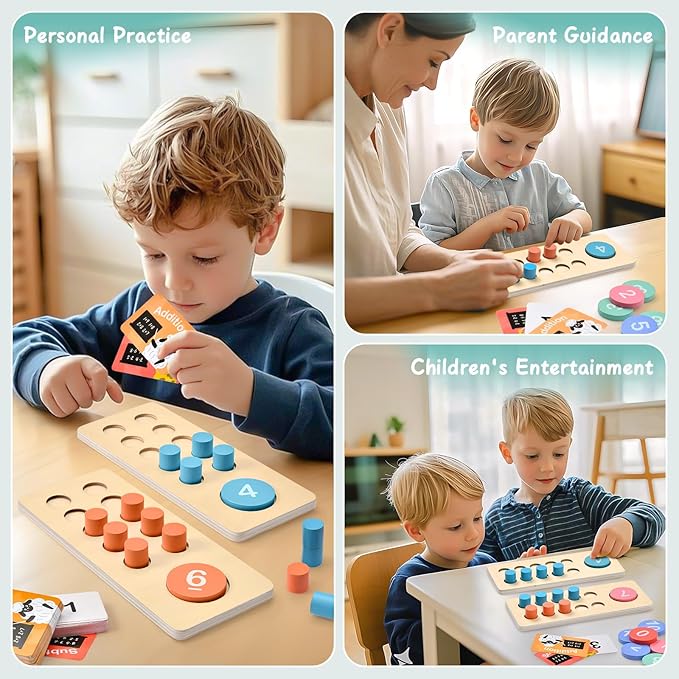 Lewo Wooden Montessori Math Manipulatives Preschool Toys, 1 to 20 Addition and Subtraction Games with Ten Frame/Number Flashcard, Educational Learning Counting Peg Board for Toddlers 3 4 5 Year Old