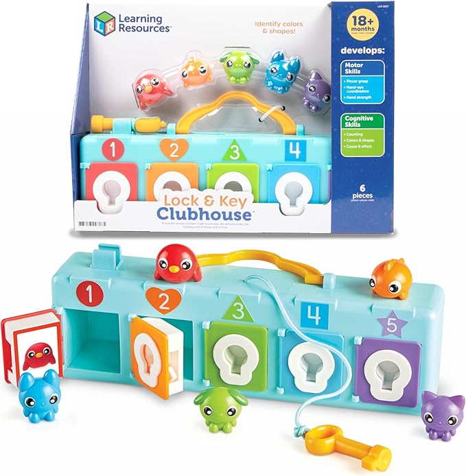 Learning Resources Lock & Key Clubhouse, Counting and Fine Motor Games, Combination Lock Toy , Montessori Activity Center For Kids, Preschool Learning Activities, Boy and Girls Gifts