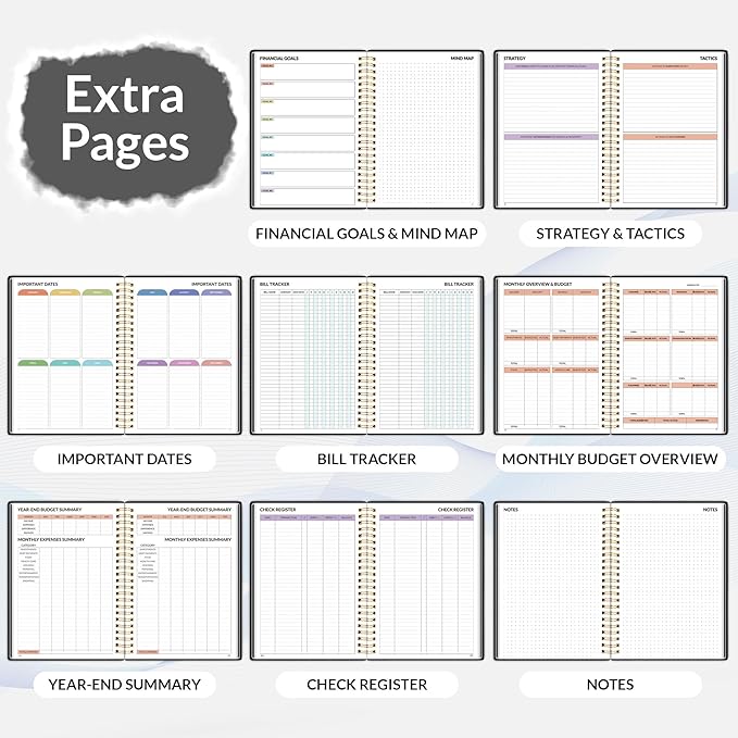 SUNEE Budget Planner - Monthly Budget Book with Expense Tracker Notebook, A4(8.5" x 11") Undated 12 Month Bill Organizer & Finance Planner to Manage Your Money, Account Book with Colorful Tab, Black