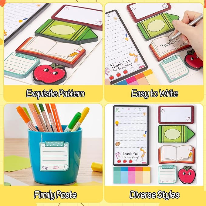 B1ykin A+ Teacher Sticky Notes Set - A+ Amazing Teacher Self-Stick Notes Pad, 550 Sheets Writing Memo Pages Sticky Notepad for Teacher Appreciation Gifts, School Office Supplies (6Pcs)