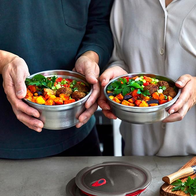 BLACK + BLUM Lunch Bowl - Reusable Meal Prep Containers for Picnic & Camping - Microwavable Stainless Steel Lunch & Dinner Food Storage Box with Leak Proof Lid - Dishwasher & Oven Safe - 650ml