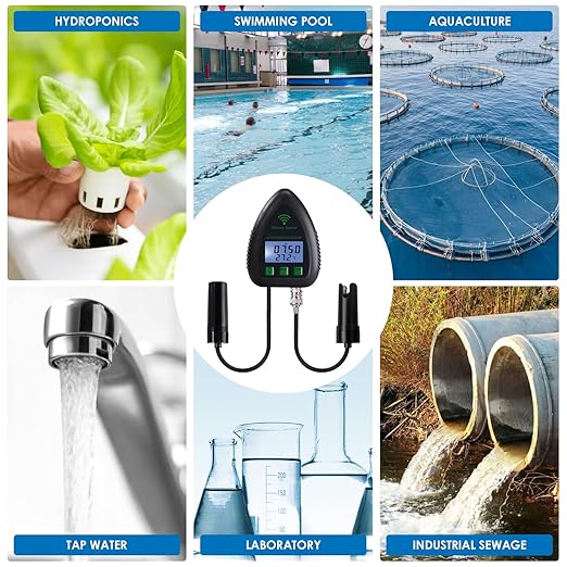 5-in-1 WiFi pH Monitor, Water Quality Tester, pH/S.G/TDS/Salt/Temperature 24/7 Online Hydroponic Monitoring WiFi Tester with Data Logging and Alarm for Aquarium Fish Pond Saltwater Pool