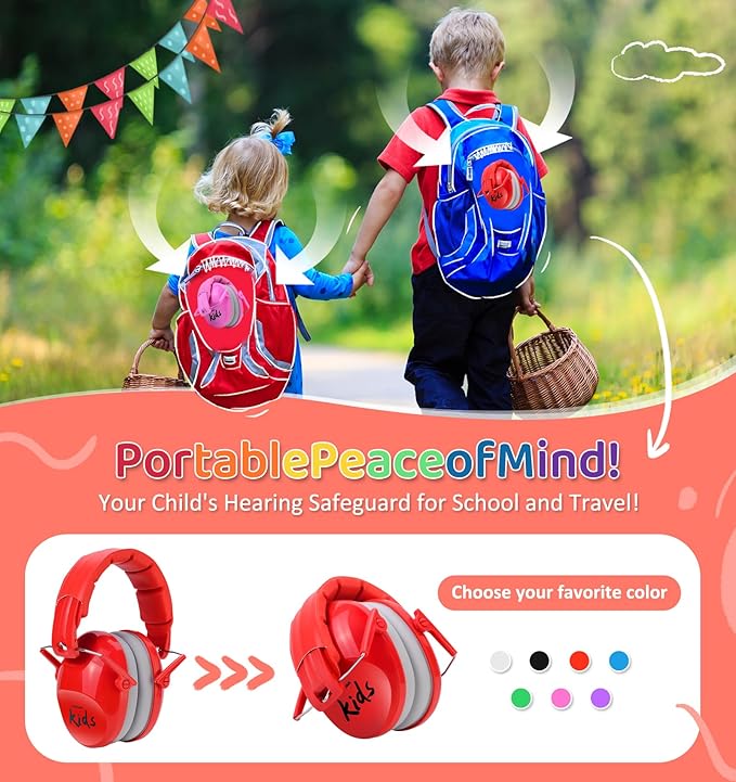 PROHEAR 032 Kids Noise Cancelling Headphones with Adjustable Headband - 25dB NRR Autism Ear Protection for Child at Mowing Studying Sleeping Racing - 2 Pack - Red and Blue