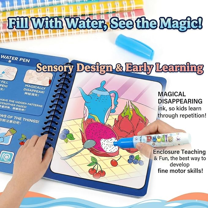 NYXTOB 5pcs Magic Water Book, Magic Water Painting Book, Paint with Water Books for Toddlers 1-3, 5 Painting Themes
