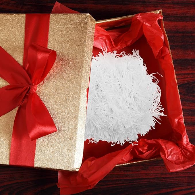 Angoily White Raffia Crinkle Paper Shredded Filler 500g, Basket Filler and Packing Box Shredding Filling for Box Decoration and Packaging Supplies