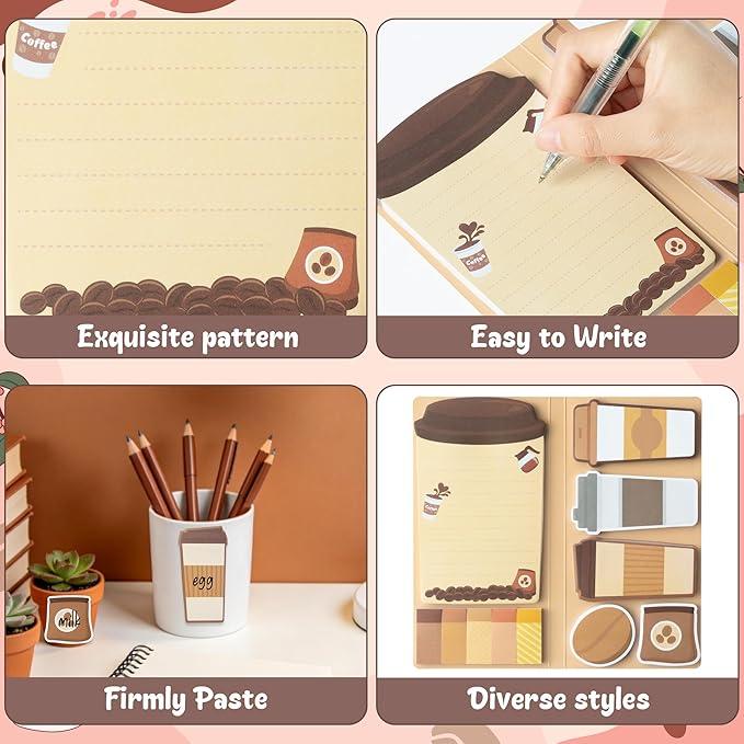 B1ykin Coffee Cup Sticky Notes Set - I Just Really Like Coffee Self-Stick Notes Pad, 550 Sheets Writing Memo Pages Sticky Notepad for Teacher Appreciation Gifts, School Office Party Favors (3Pcs)