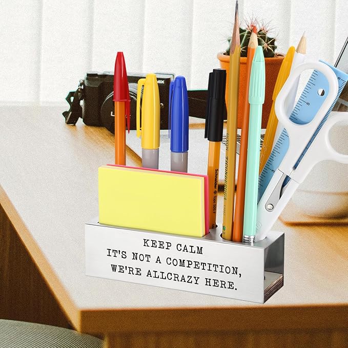 Funny Office Desk for Women, KEEP CALM, IT’S NOT A COMPETITION, WE’RE ALL CRAZY HERE, Humor Gift for Coworkers Colleagues Stressful Jobs joke Gift,Office Pencil Holder for Desk SD283