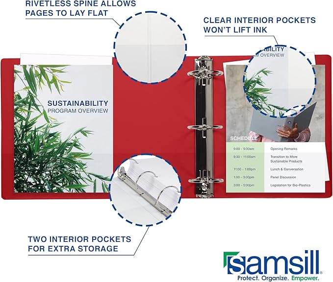 Samsill 1.5 Inch 3 Ring Binders, Economy Round Ring, Clear View Cover, 325 Sheet Capacity - for School, Home, Office - Red, 4 Pack
