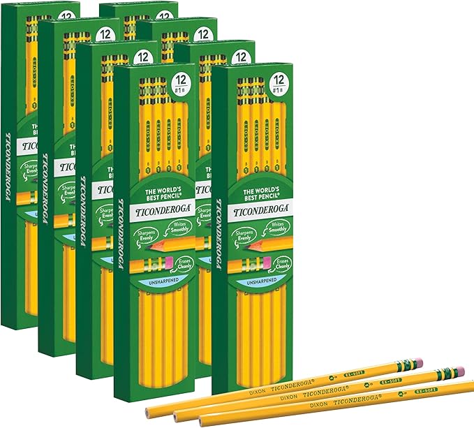 Ticonderoga Wood-Cased Pencils, Unsharpened, #2 HB Soft, Yellow, 96 Count