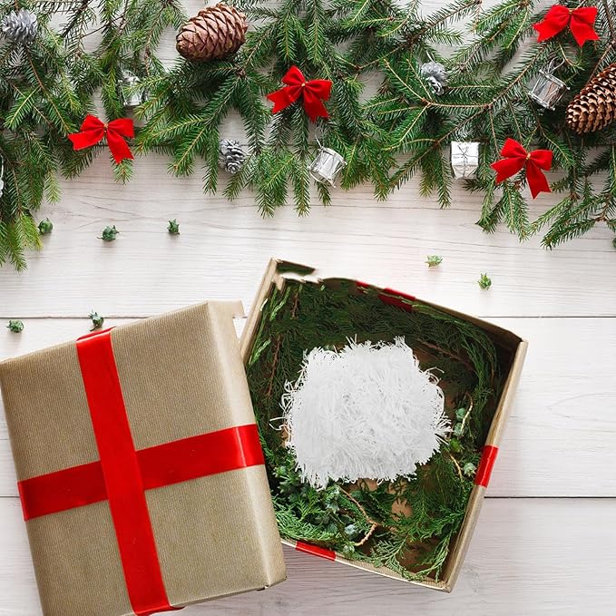 Angoily White Raffia Crinkle Paper Shredded Filler 500g, Basket Filler and Packing Box Shredding Filling for Box Decoration and Packaging Supplies