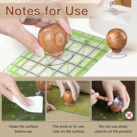 SAVINA Ruler Knob - Wooden Handle with Strong Suction Cup Grip – Comfortable Quilting Ruler Holder for Patchwork, Sewing, Cutting & Crafting Tools for Quilters (2)