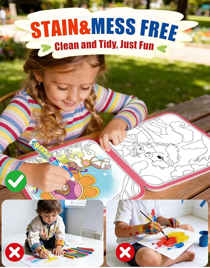 K'ONLE Reusable Water Coloring Books for Toddlers, Clean & Easy Painting & Doodle Book Toys for Kids Ages 1-3, 2-4 | Paint with Water Activity Book, Travel Gift for Boys & Girls-2 Pack