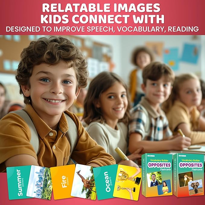 QUOKKA 104 Opposites Vocabulary Flash Cards with Realistic Images for Pre-K and Kindergarten - Perfect for Teachers, Parents, and Speech Development Activities - Vocabulary Builder for Kids Adults