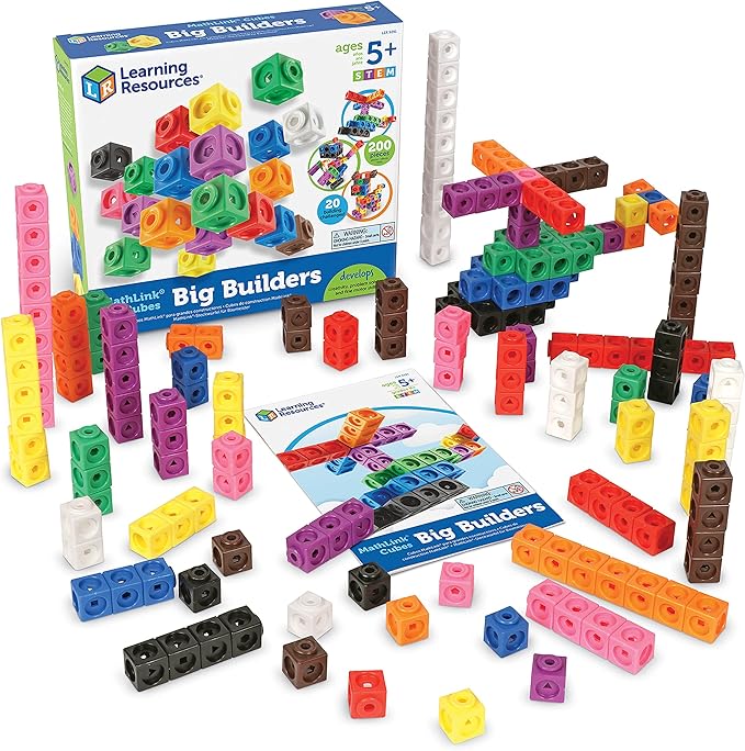 Learning Resources MathLink Cubes Big Builders - Math Manipulatives Kindergarten Games, Pattern Building Blocks, Counting Blocks, STEM Sets, Classroom Counters, Fine Motor Skills, Gifts For Kids