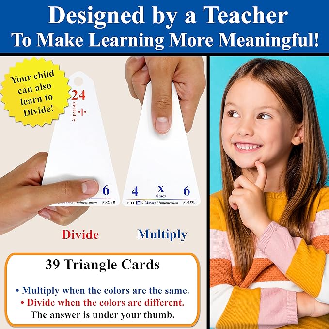 Think2Master Premium 260 Laminated Multiplication & Triangle Division Flash Cards. (All 0-12 X Facts)| Bonus: 2 Dry Erase Markers & 5 Rings. | Designed by A Teacher
